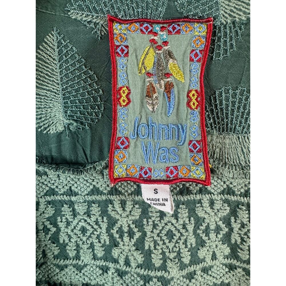 Johnny Was Pine Desi Blouse Green Embroidered Eyelet Boho Shirt Size S Small - Picture 4 of 7